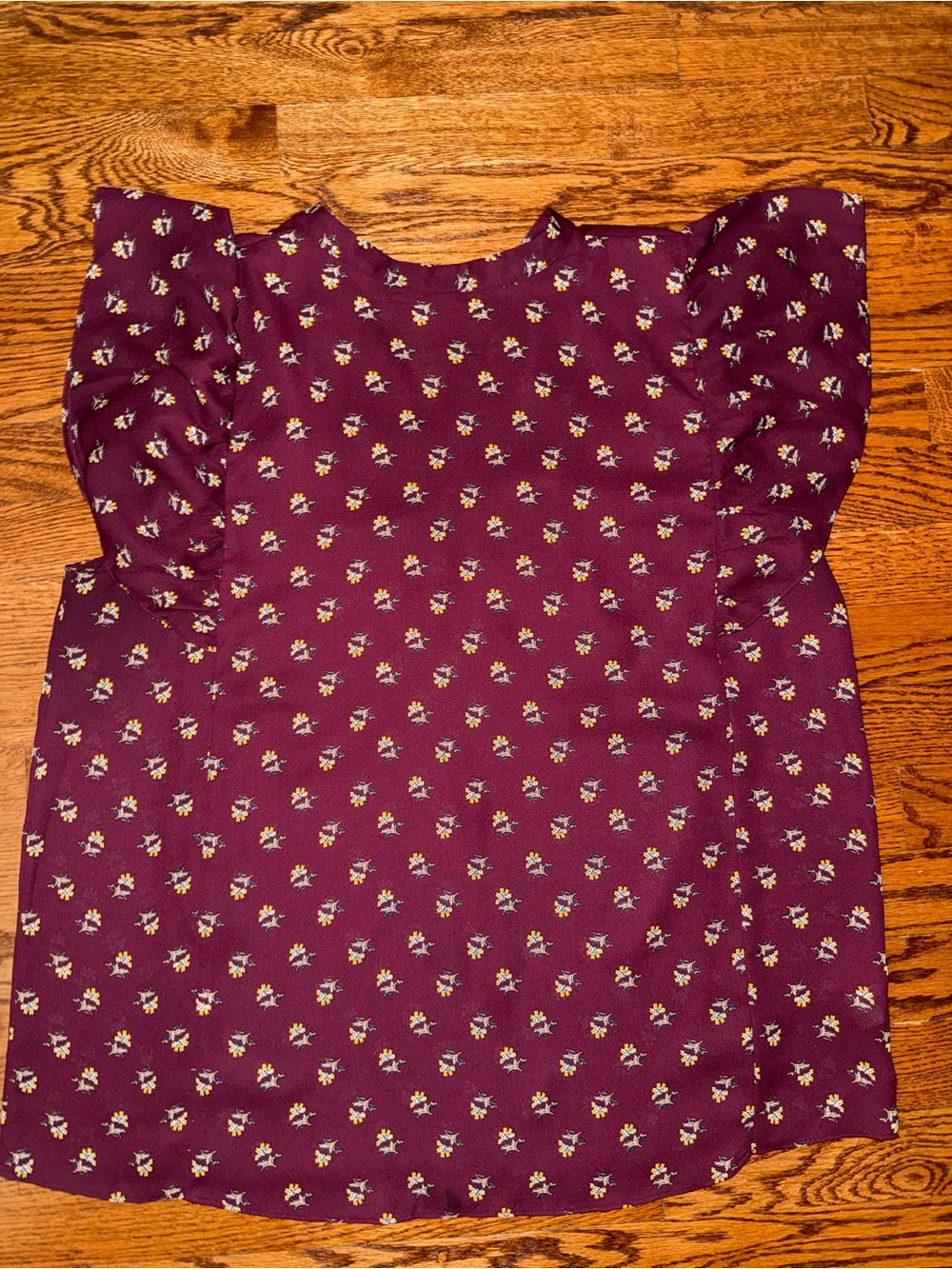 Ann Taylor Plum Floral Flutter Sleeve Blouse - Picture 2 of 2